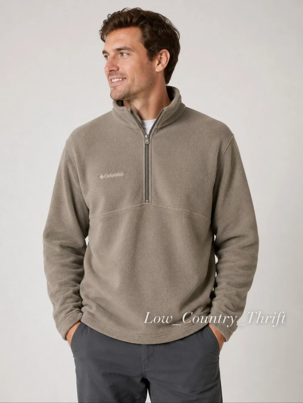Columbia Beige 1/2 Zip Fleece Pullover Jacket Men's Large